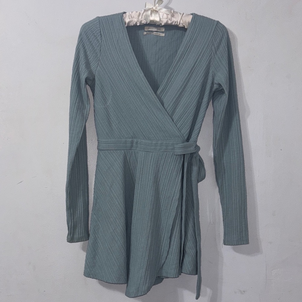 Urban Outfitters Ribbed Long Sleeve Dress in Teal